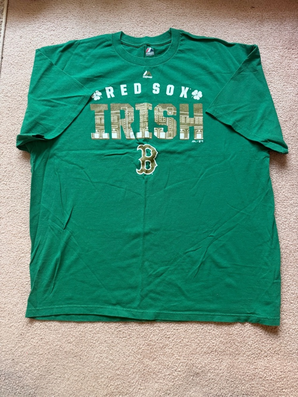 Rare Majestic Boston Red Sox Irish Green Officially Licensed T-Shirt 2XL MLB EUC